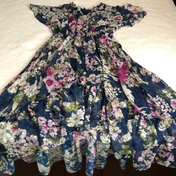 Lane Bryant Floral Short Sleeve Blue High Low Size 18/20 - Picture 8 of 13